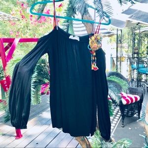 VA VA by JOY HAN Black Off Shoulder Flowing Top